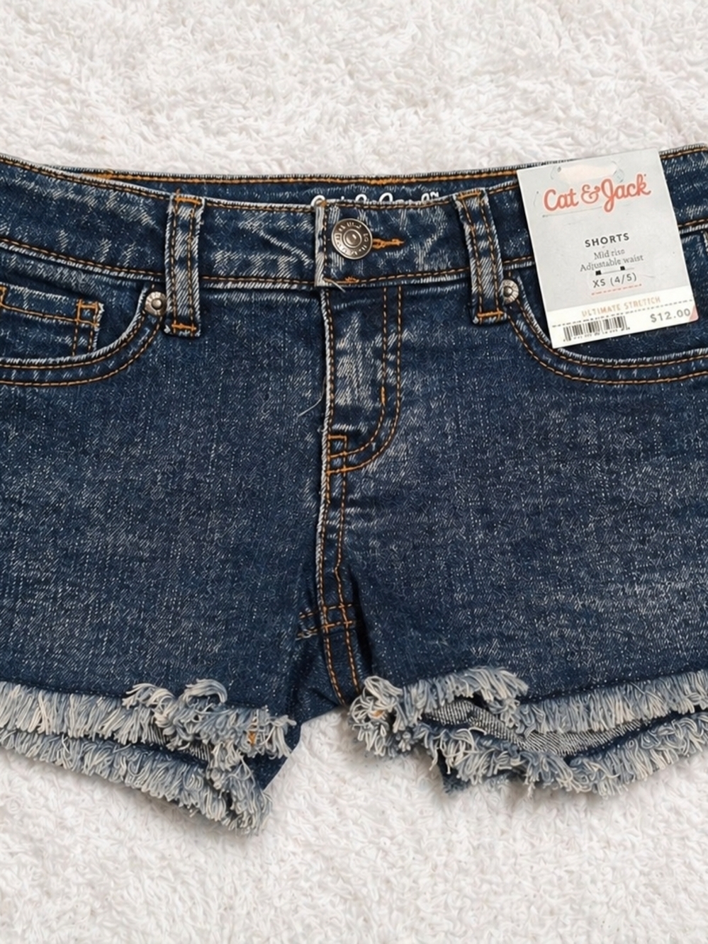 Cat & Jack Dark Blue Denim Shorts with Gold Stitching